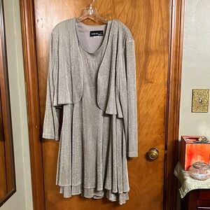 Shimmering Silver Long Sleeve Dress with Cape